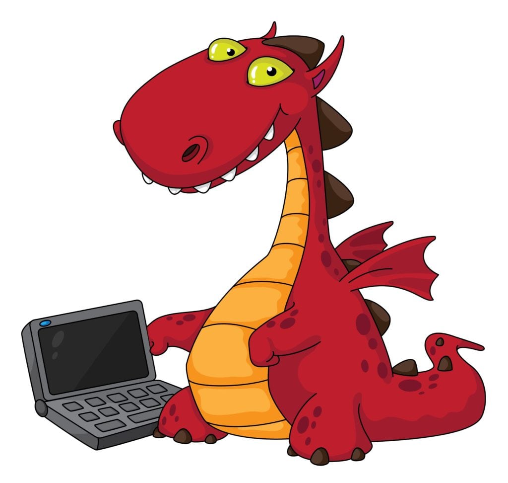 Bill the dragon on a laptop