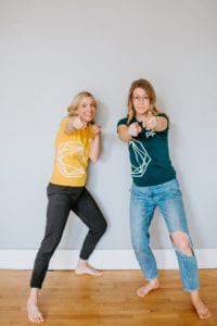 PF girls in teal and yellow tshirts