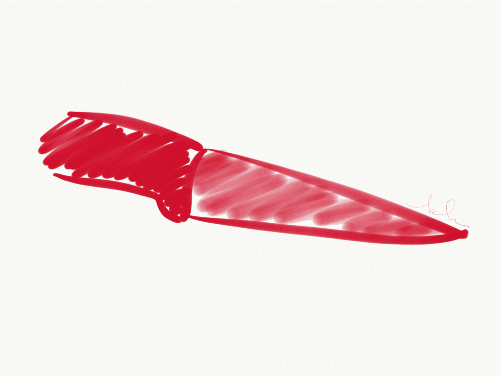 red kitchen knife sketch