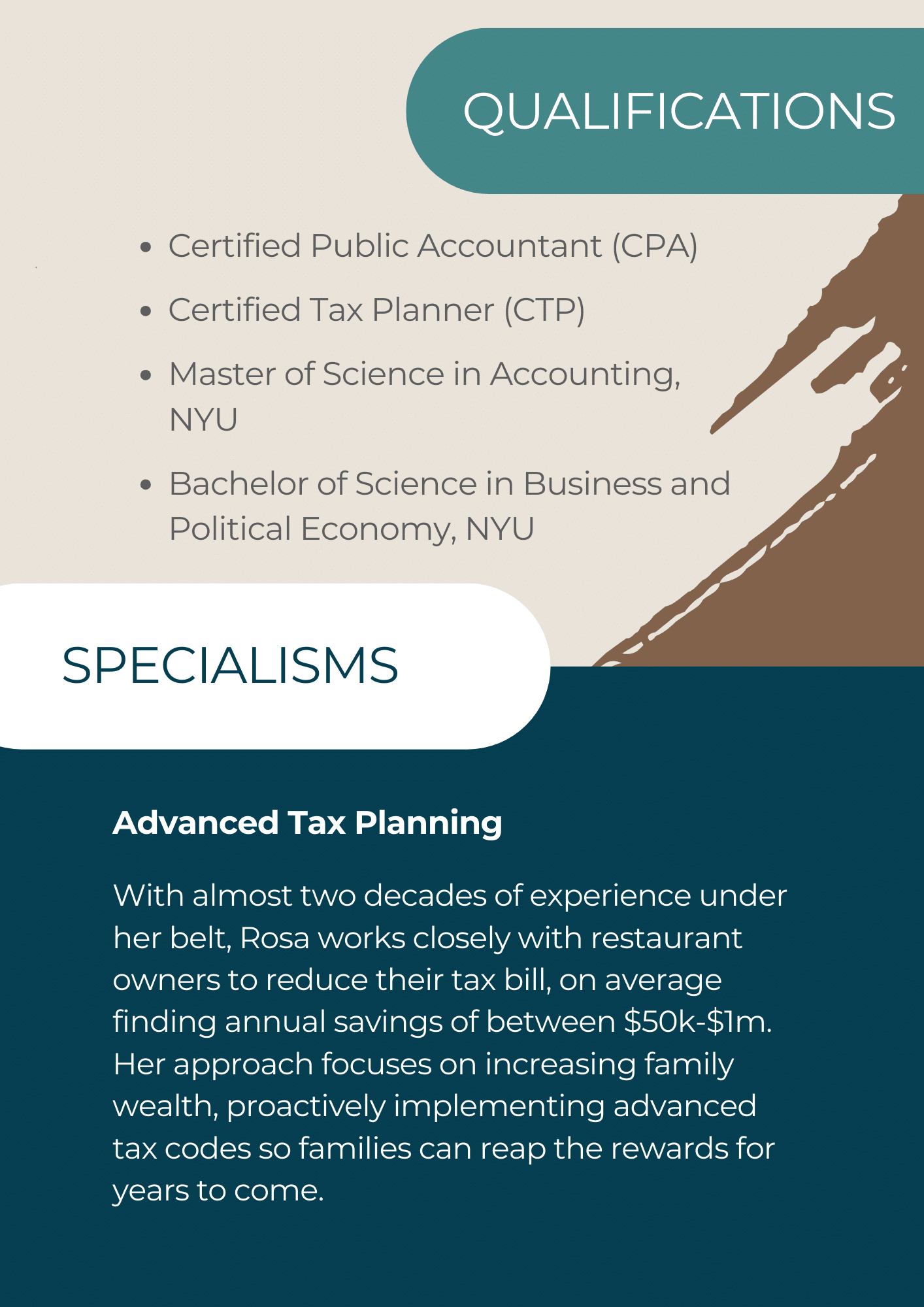 Qualifications page example for media kit